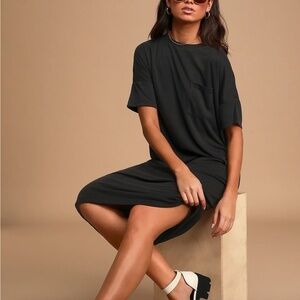 Lulus Chill Weekend Washed Black Ribbed Midi Shirt Dress